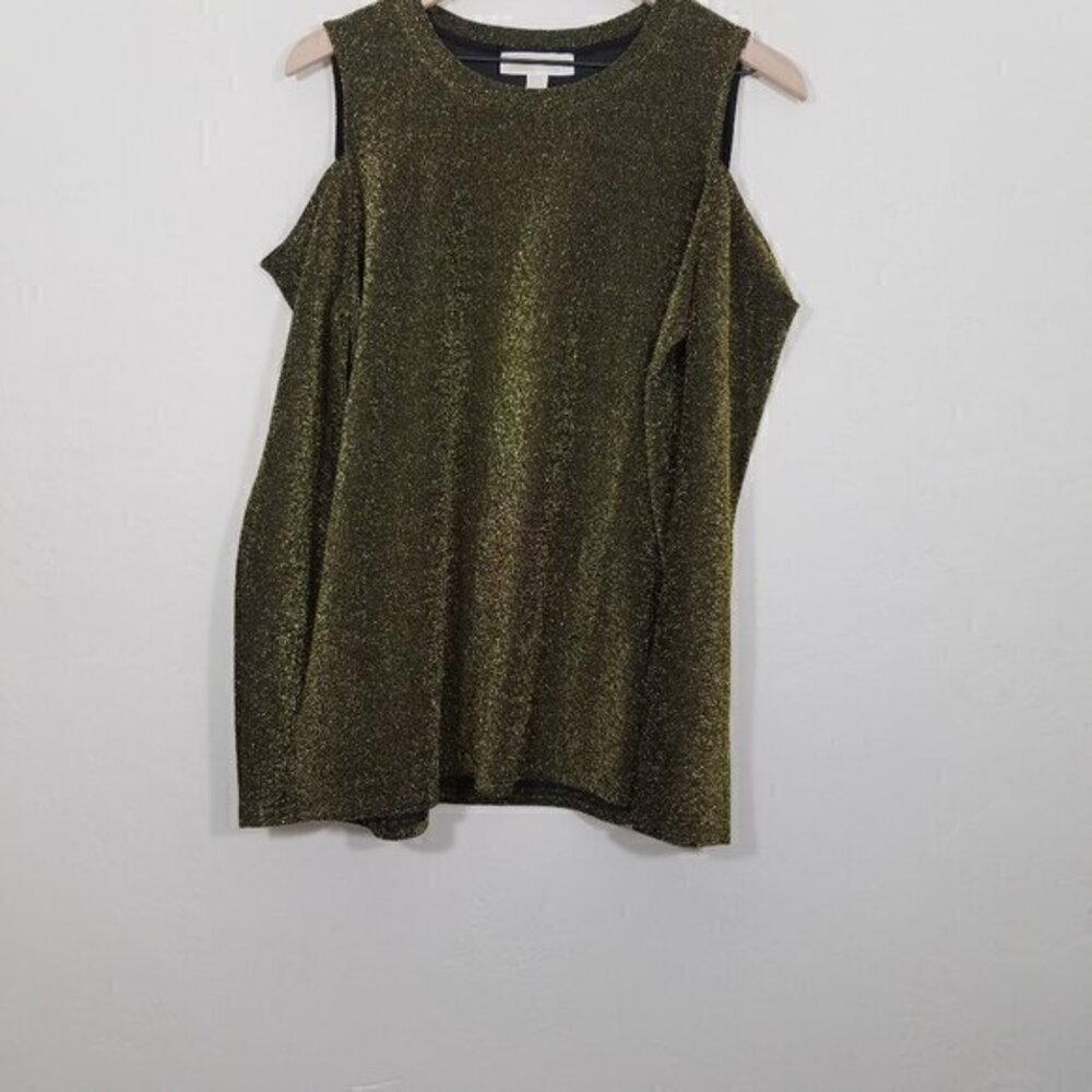 MICHAEL Michael Kors Black/Gold Cold Shoulder Long Sleeve Top Blouse Stretch XL